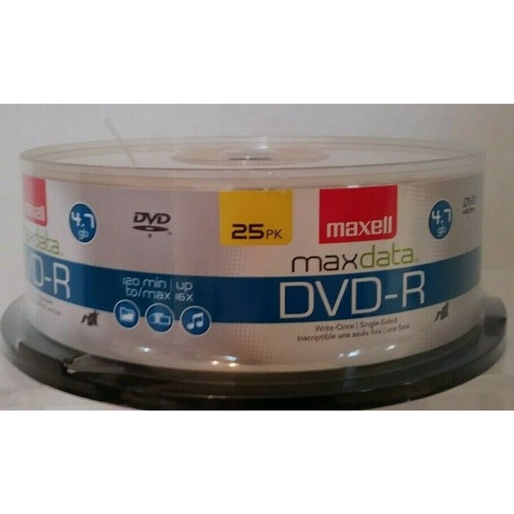 Maxell Max Data DVD-R Disc 4.7GB 16X 120 Minute 25 Pack Data Voice Music Sealed - Picture 5 of 7